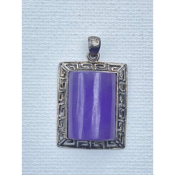 Vintage Purple Jade Sterling Silver Pendant Signed GSJ - Picture 2 of 6